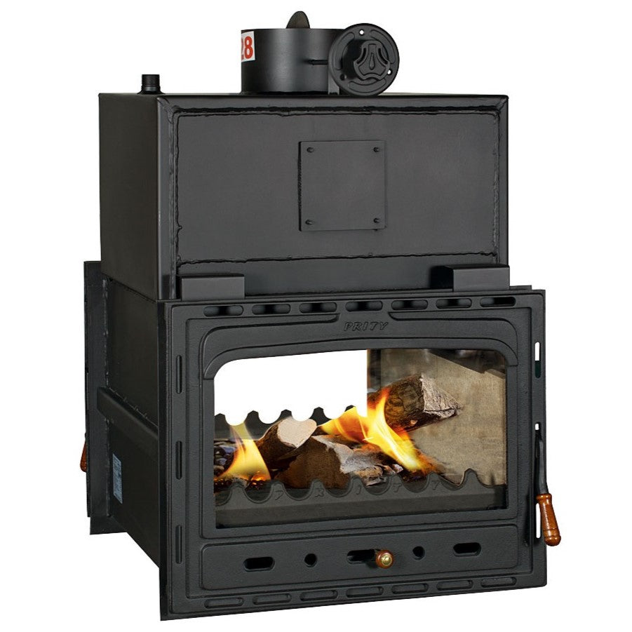 Prity 2C W28 double-sided fireplace insert with water boiler