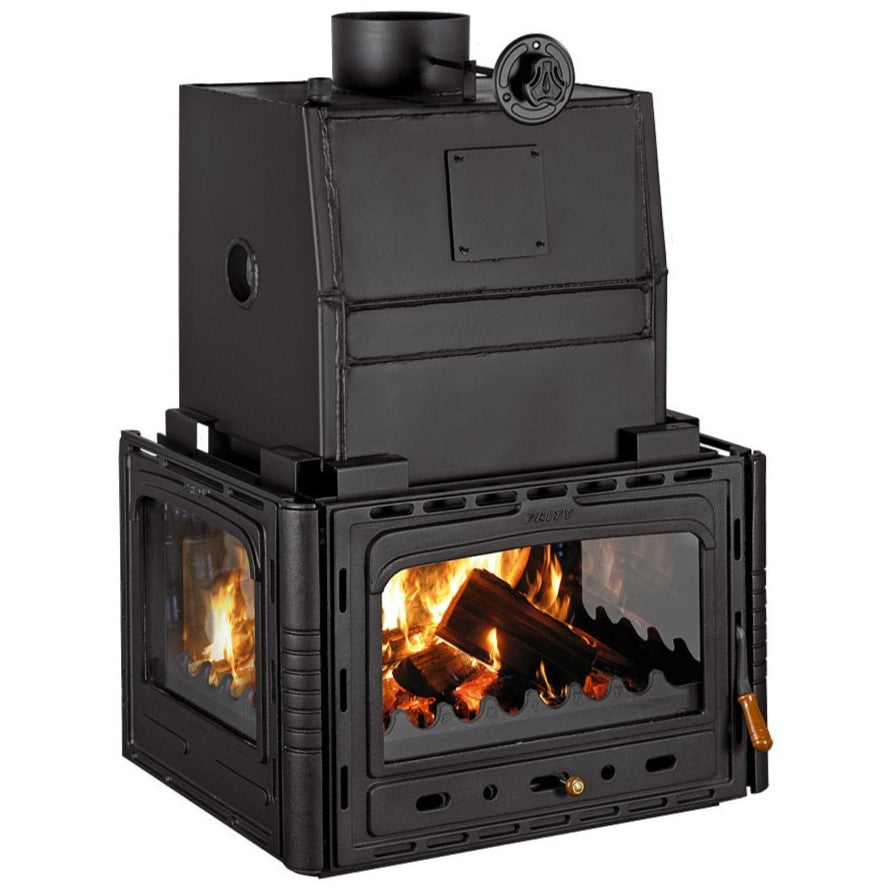 Prity 3C W28 three-sided fireplace insert with water boiler