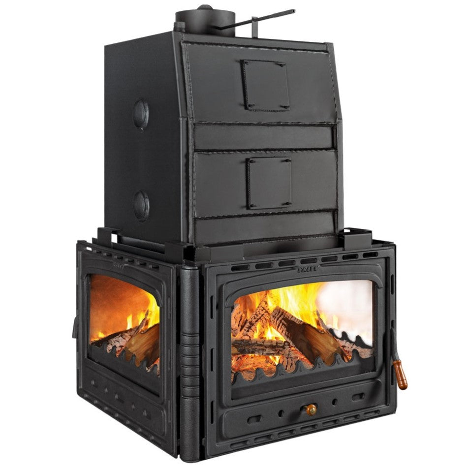 Prity 3C W35 three-sided fireplace insert with water boiler