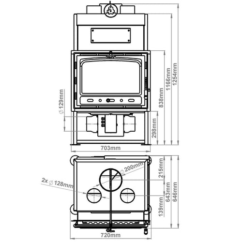 Prity CF E technical drawing with dimensions
