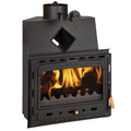 Prity AC corner fireplace insert with cast iron door, 14 kW