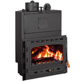 Prity AC W20 corner fireplace insert with cast iron door and water boiler, 5 kW + 20 kW