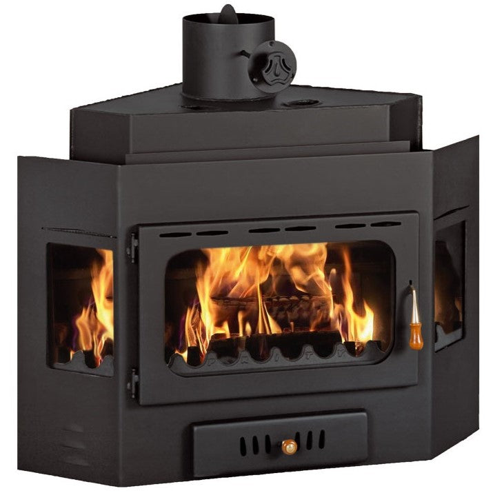 Prity A W20 corner fireplace insert with water boiler, 5 kW + 21.1 kW
