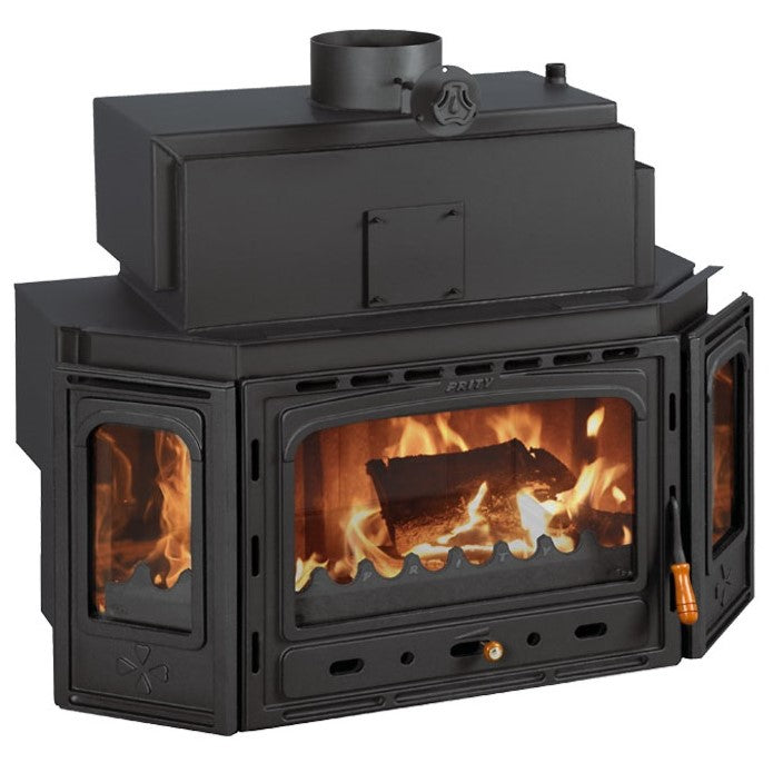 Prity TC W28 fireplace insert with cast iron door, window frames and water boiler, 5.4 kW + 27.9 kW