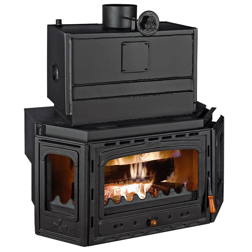 Prity TC W35 fireplace insert with cast iron door, window frames and largest water boiler, 5 kW + 35 kW